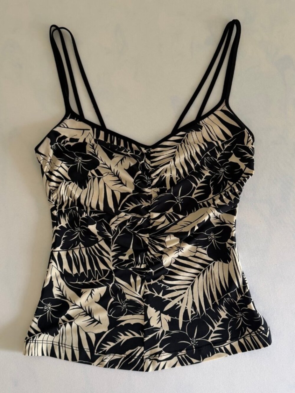 BCBGMAXAZRIA Floral Tropical Ruched Tankini Swim Top